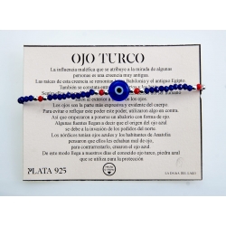 Pulsera ojo turco con swarovski azul 3 mm y bolas de plata de ley 925