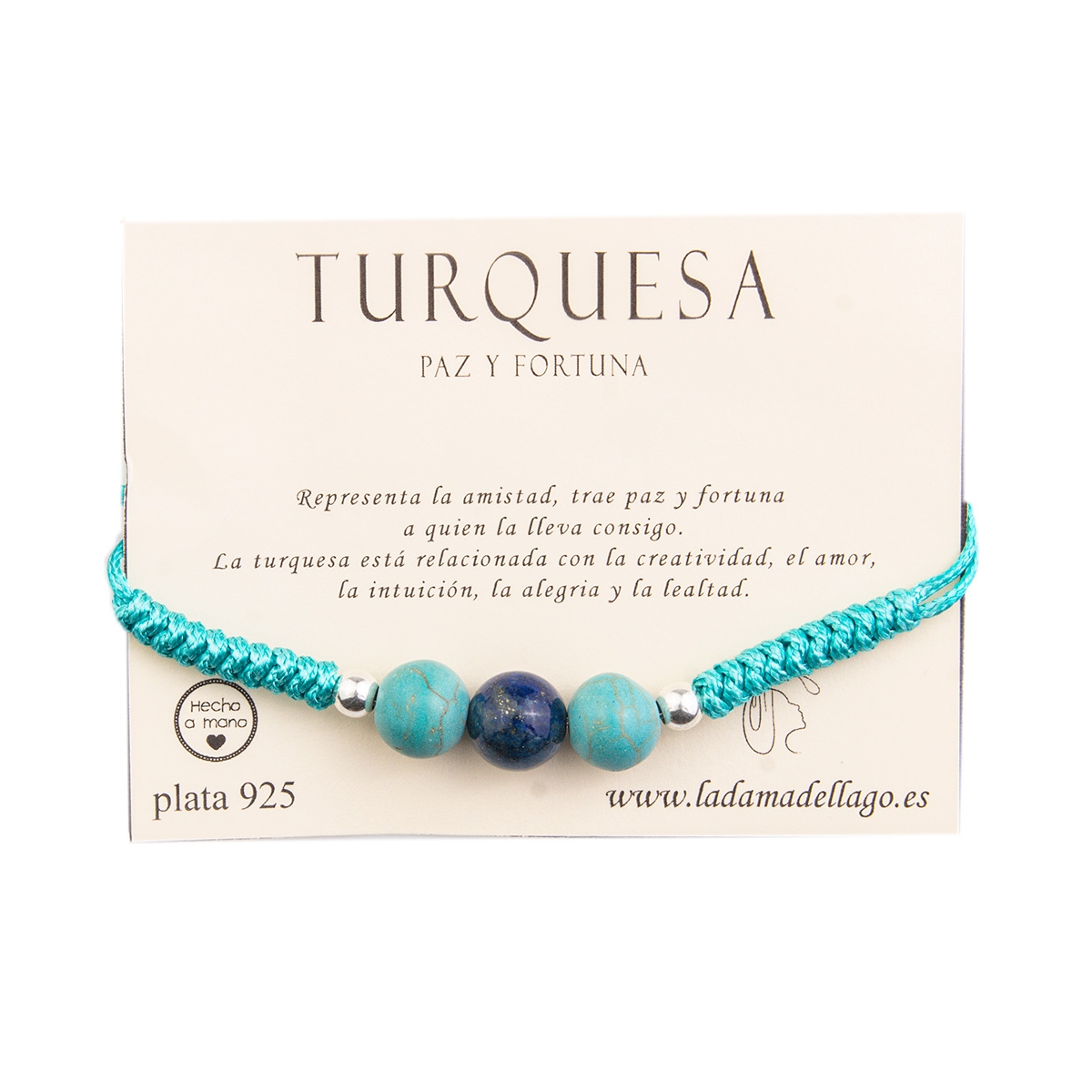 Pulsera macrame turquesa y lapis lazuli con plata de ley 925