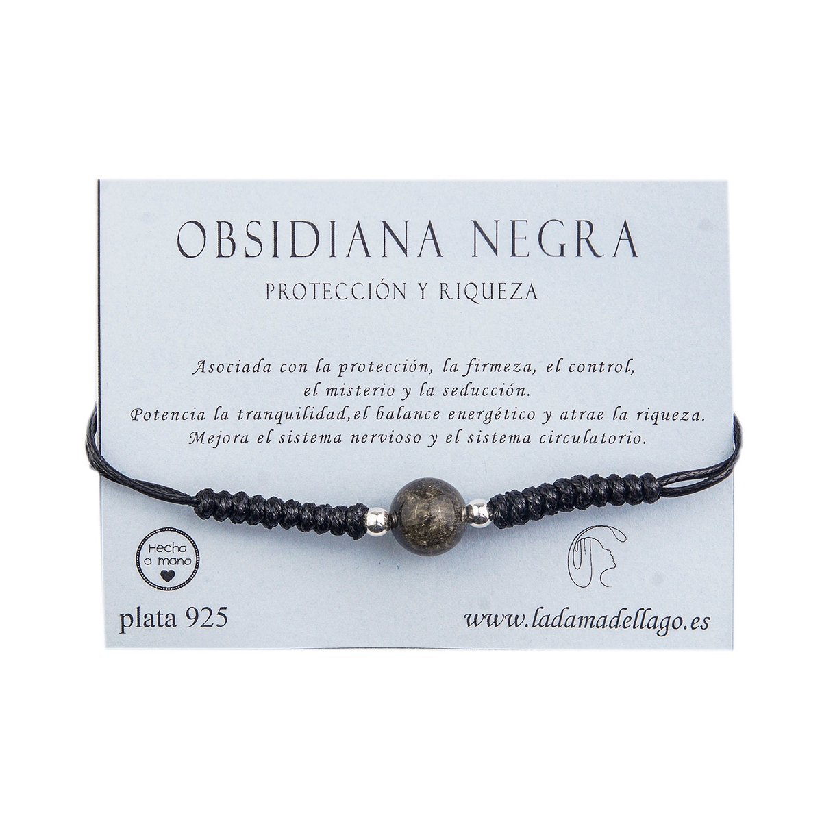 Pulsera Macramé Obsidiana Negra ajustable